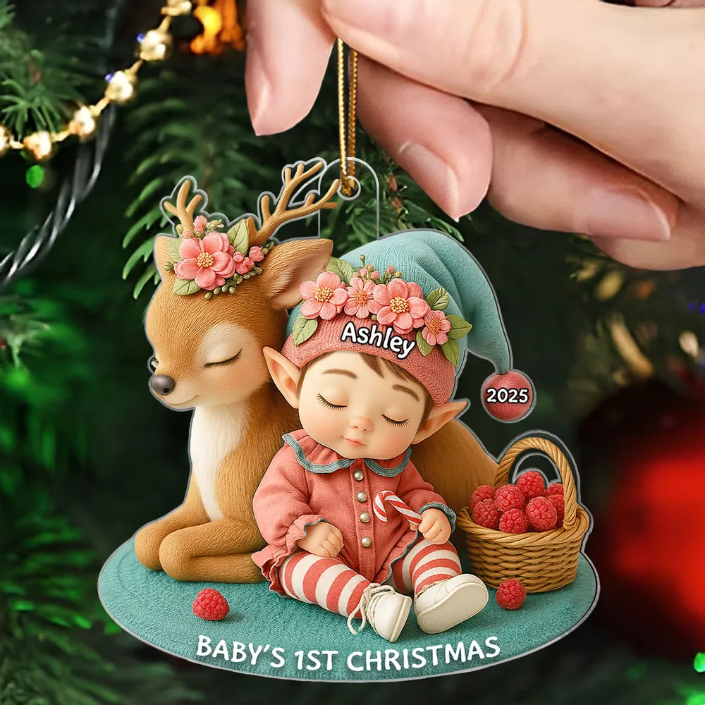 Baby's 1st Christmas Ornament – Cute Elf & Reindeer Acrylic Keepsake – Personalized Newborn Holiday Gift 2025