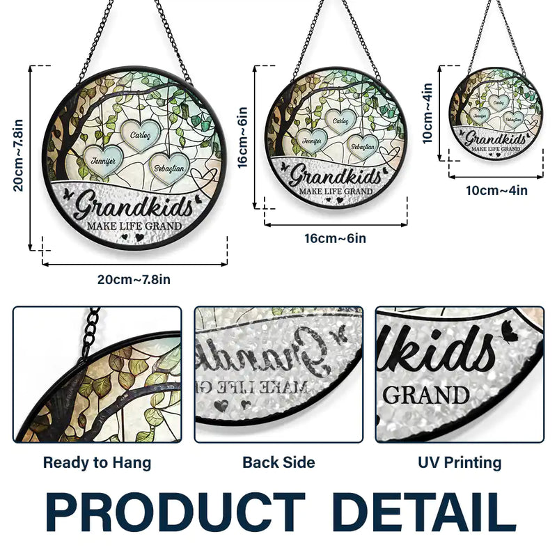 Grandkids Make Life Grand We Love Nana And Papa - Personalized Stained Glass Window Hanging Suncatcher