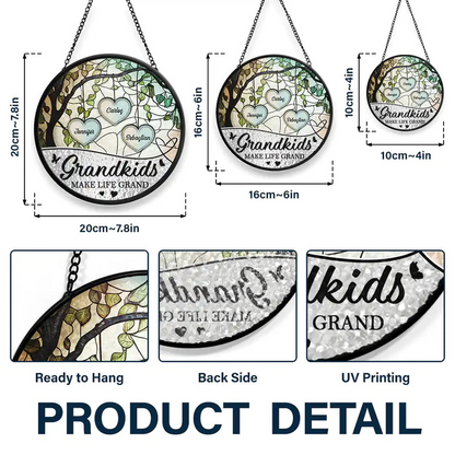 Grandkids Make Life Grand We Love Nana And Papa - Personalized Stained Glass Window Hanging Suncatcher