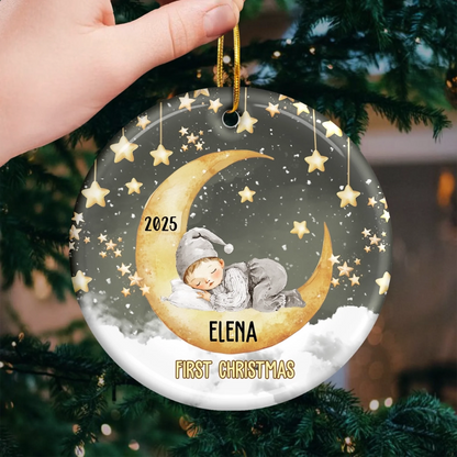 Custom Baby First Christmas Ceramic Ornament - Personalized Christmas Baby Shower, Gender Reveal Gifts For New Moms, New Dads, New Parents - Official Christmas Cutie
