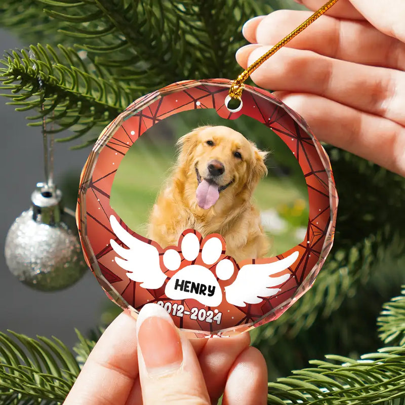 Custom Photo In Loving Memory Pet Wings - Personalized Circle Glass Ornament