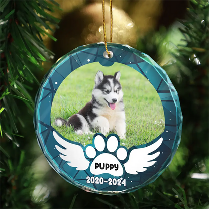 Custom Photo In Loving Memory Pet Wings - Personalized Circle Glass Ornament
