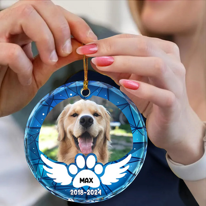 Custom Photo In Loving Memory Pet Wings - Personalized Circle Glass Ornament