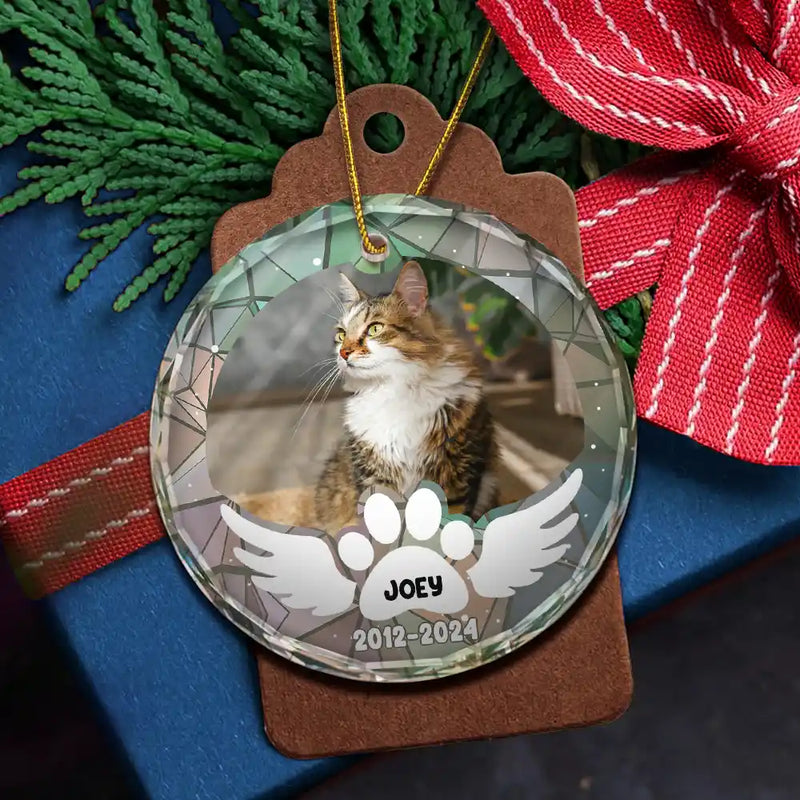 Custom Photo In Loving Memory Pet Wings - Personalized Circle Glass Ornament