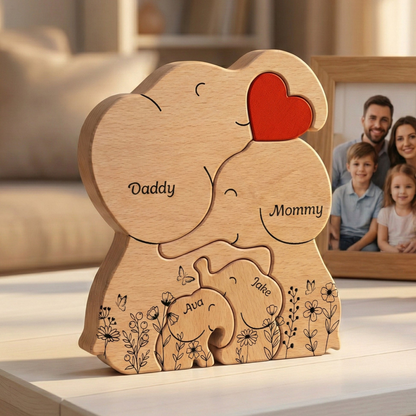 Elephant Family Parents & Kids - Custom Names - Mother's Day Gift - Personalized Wooden Family Puzzle
