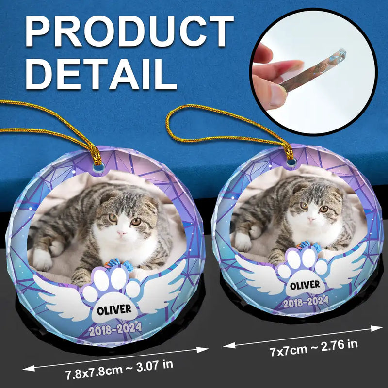 Custom Photo In Loving Memory Pet Wings - Personalized Circle Glass Ornament