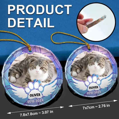 Custom Photo In Loving Memory Pet Wings - Personalized Circle Glass Ornament