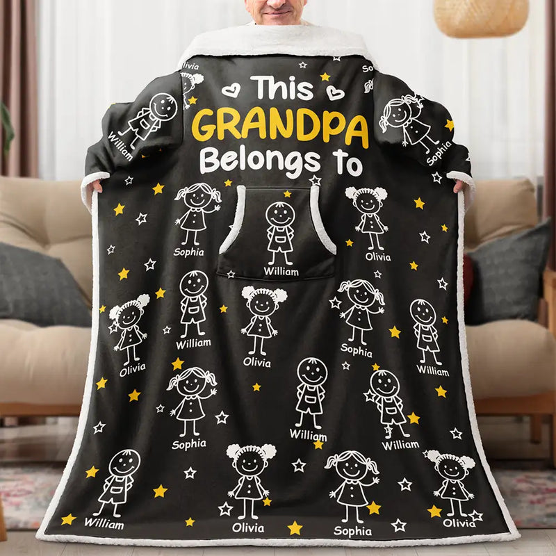 This Grandpa Dad Belongs To Kids Pet - Personalized Wearable Blanket With Sleeves