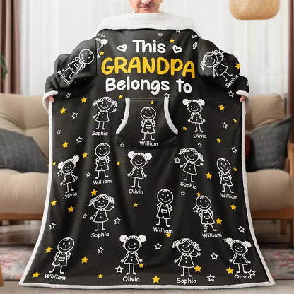 This Grandpa Dad Belongs To Kids Pet - Personalized Wearable Blanket With Sleeves