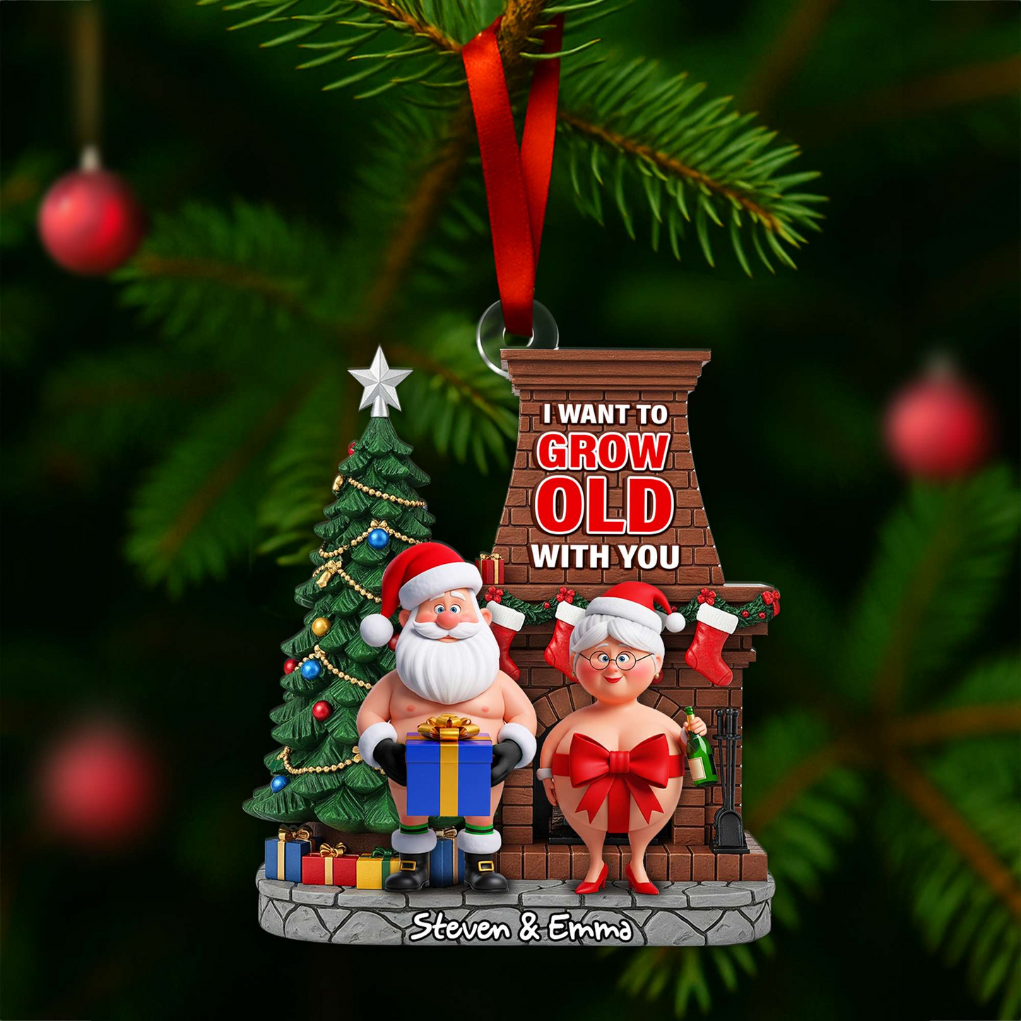 Funny Old Couple Ornament - Personalized Christmas Gift For Couple