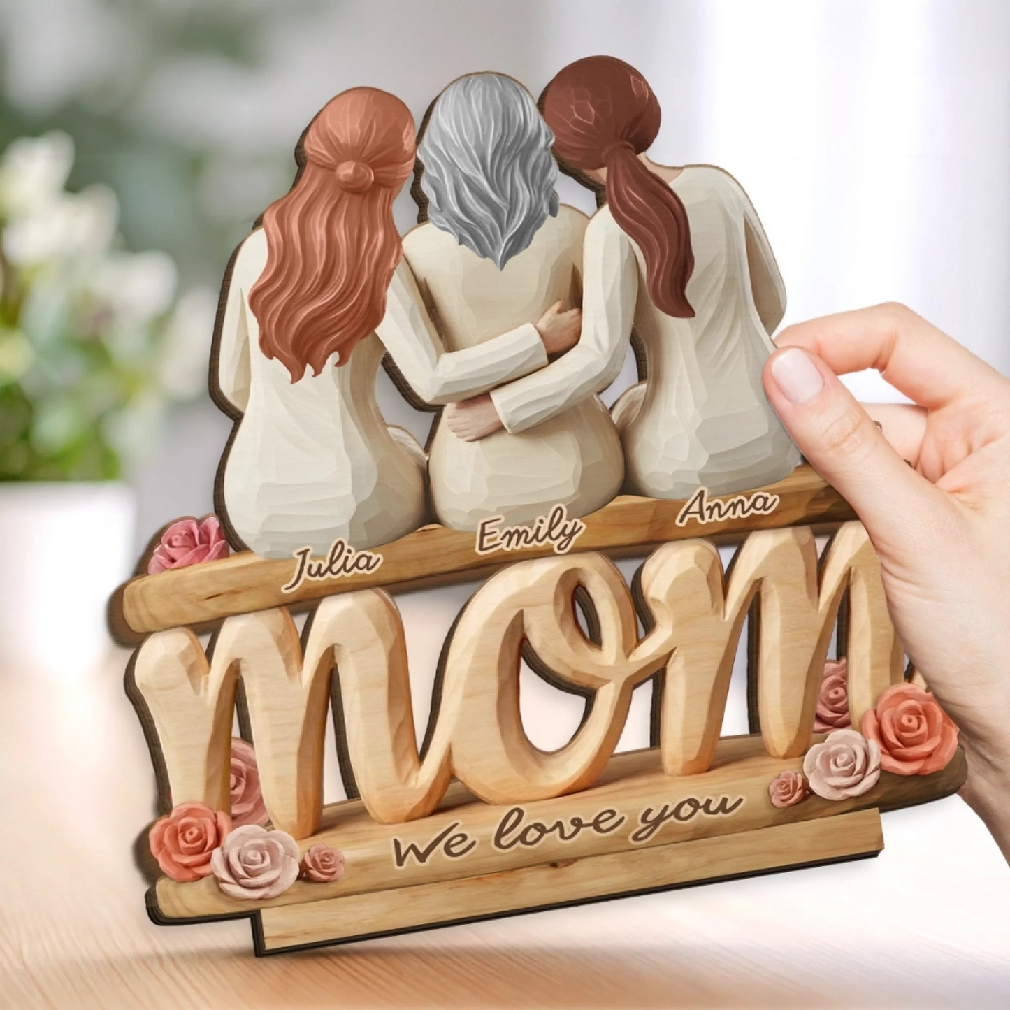 Custom 2-Layered Wooden Plaque - Personalized Mother's Day Birthday Gifts For Mom, Grandma - Held By Closeness