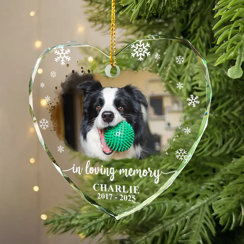 Custom Photo Forever Loved Memorial Dog Cat - Personalized Heart Shaped Glass Ornament