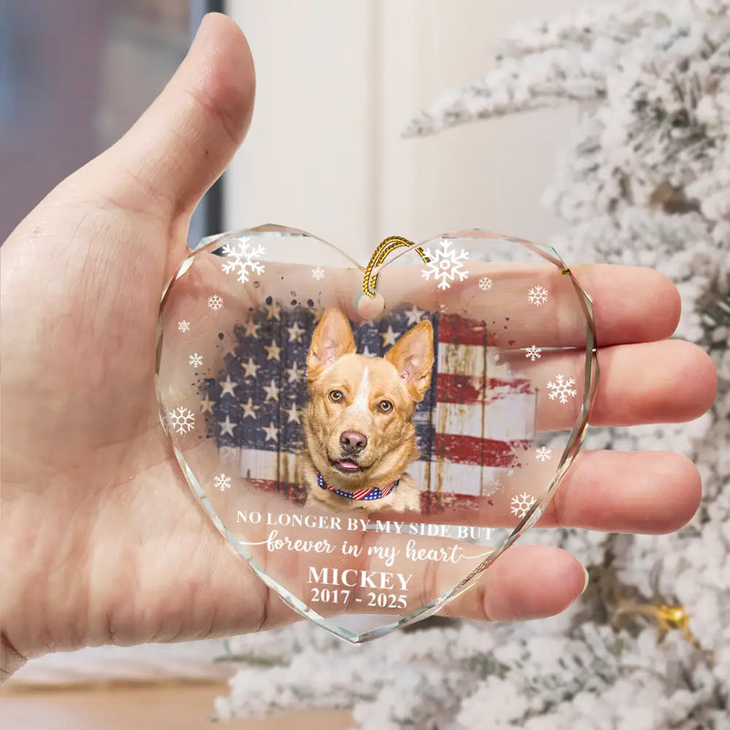 Custom Photo Forever Loved Memorial Dog Cat - Personalized Heart Shaped Glass Ornament