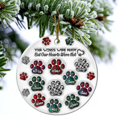 Memorial Dog Cat You Left Paw Prints On My Heart - 3D Inflated Effect Printed Ornament, Personalized Circle Ceramic Ornament