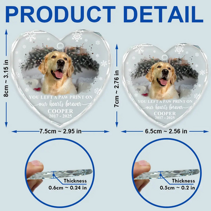 Custom Photo Forever Loved Memorial Dog Cat - Personalized Heart Shaped Glass Ornament