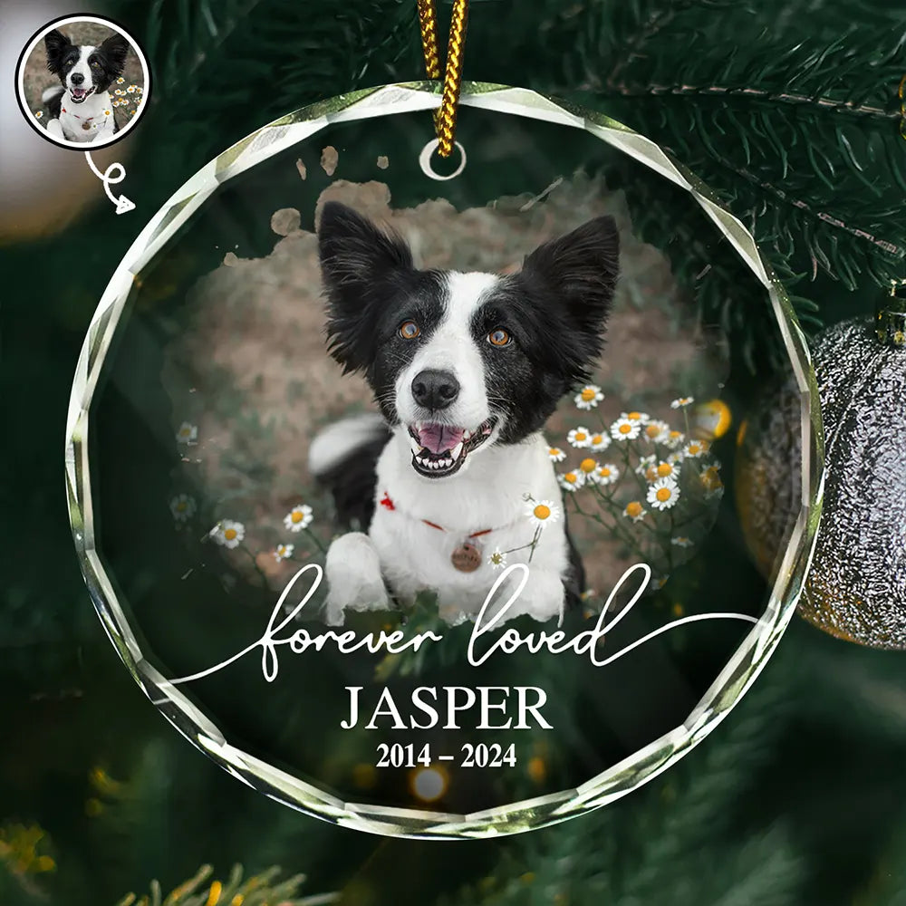 Custom Photo Memorial Pet Forever Loved - Personalized Circle Glass Ornament