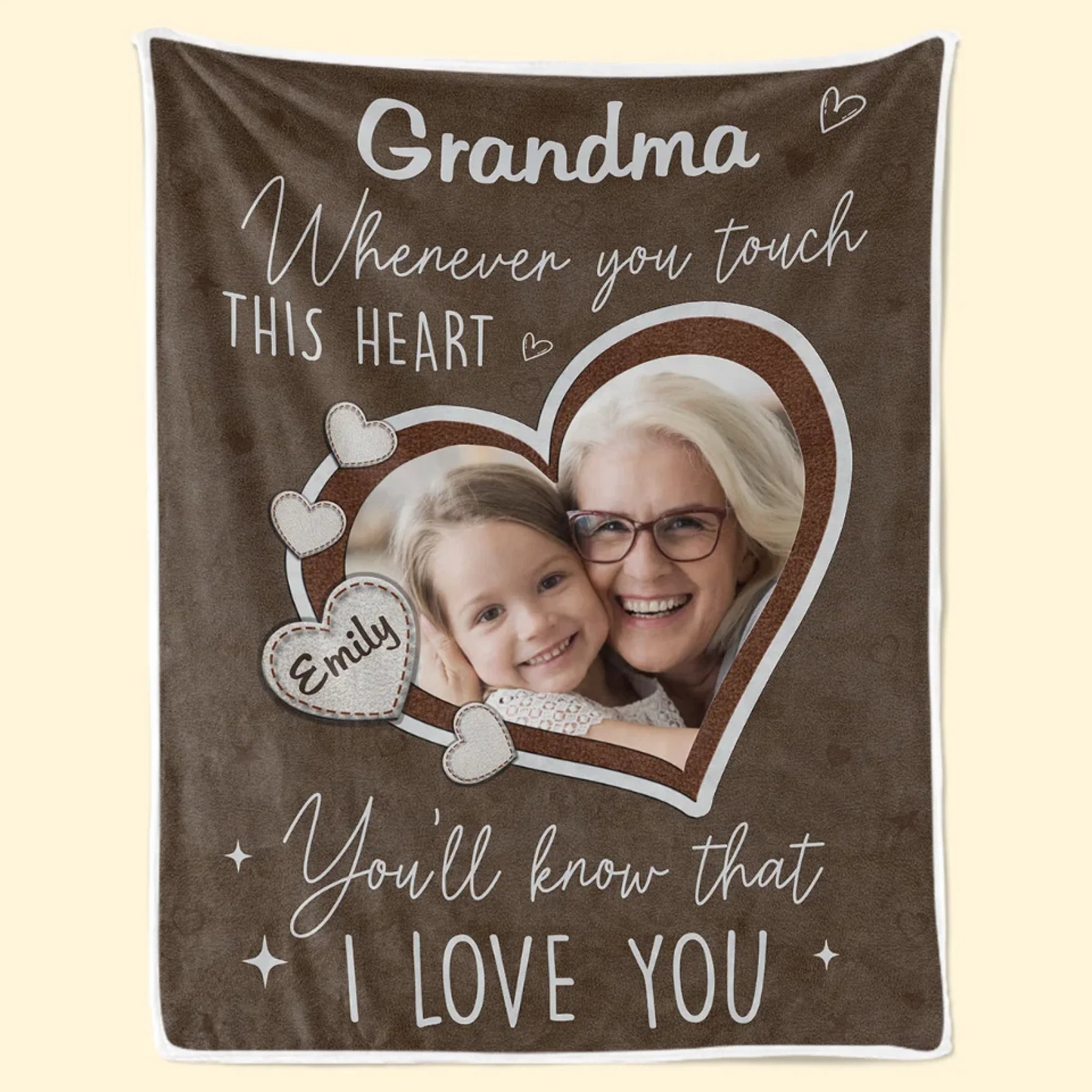 Custom Photo Touch This Heart, Feel Our Love - Family Personalized Custom Blanket - Gift For Mom, Grandma
