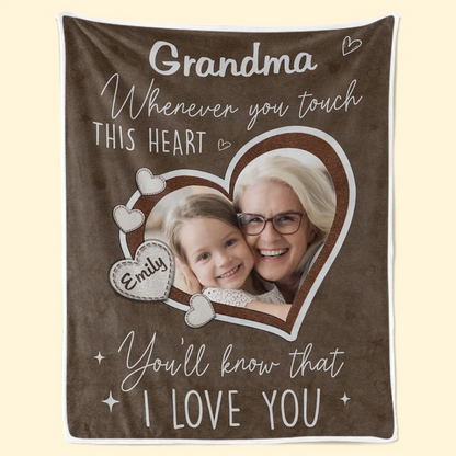 Custom Photo Touch This Heart, Feel Our Love - Family Personalized Custom Blanket - Gift For Mom, Grandma