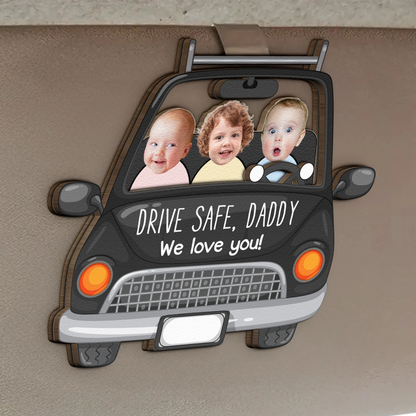 Custom Babies Face Drive Safe Daddy Wooden Car Visor Clip - Personalized Adorable Gift for Dad, Husband