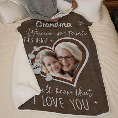 Custom Photo Touch This Heart, Feel Our Love - Family Personalized Custom Blanket - Gift For Mom, Grandma