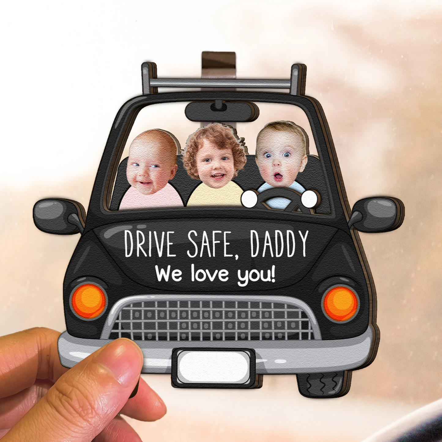 Custom Babies Face Drive Safe Daddy Wooden Car Visor Clip - Personalized Adorable Gift for Dad, Husband