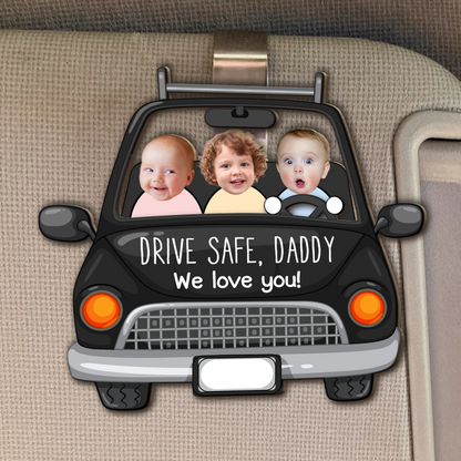 Custom Babies Face Drive Safe Daddy Wooden Car Visor Clip - Personalized Adorable Gift for Dad, Husband