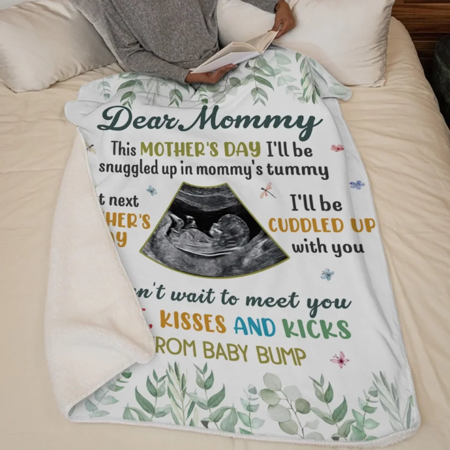 Custom Photo Can't Wait To Meet You, Mommy - Family Personalized Custom Blanket - Mother's Day, Baby Shower Gift, Gift For First Mom