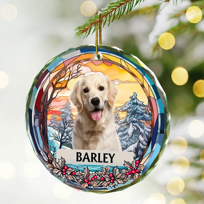 Custom Photo Christmas Memorial Family Dog Cat - Personalized Circle Glass Ornament
