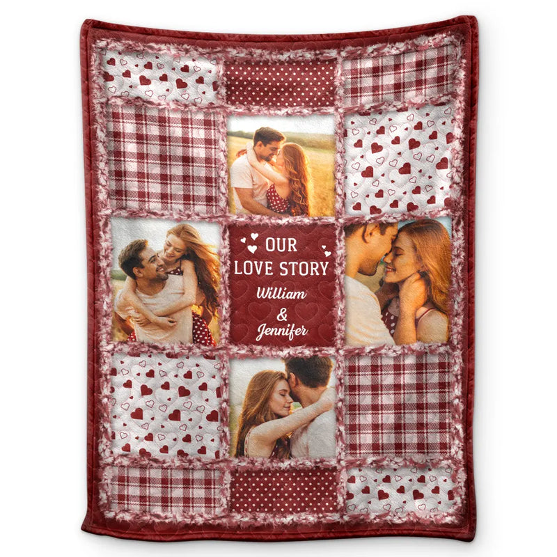 Custom Photo Our Love Story Couples - Personalized Fleece Blanket, Sherpa Blanket