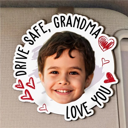 Drive Safe, Daddy Fun Kid Faces Gift for Dad, Mom, Grandparents - Personalized Wooden Photo Car Visor Clip