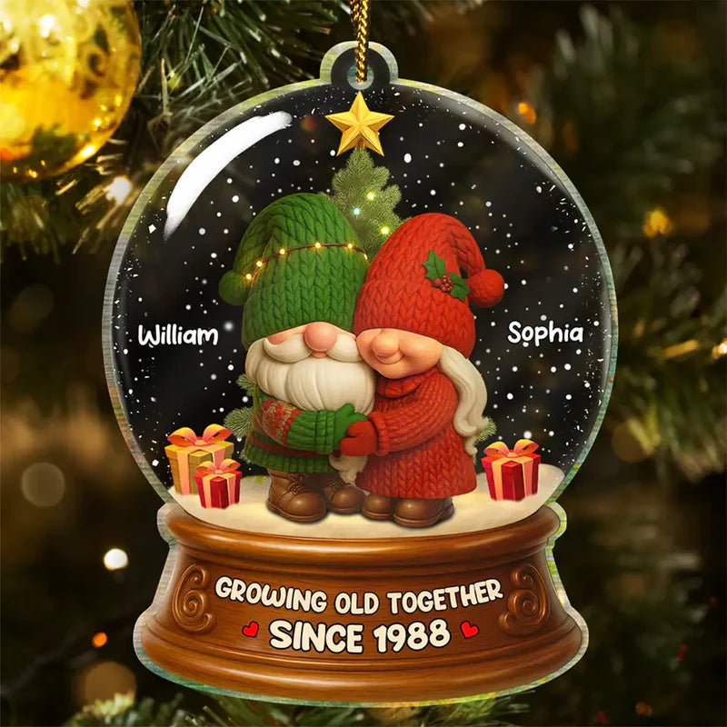 Gnome Christmas Couple Growing Old Together - Personalized Custom Shaped Acrylic Ornament