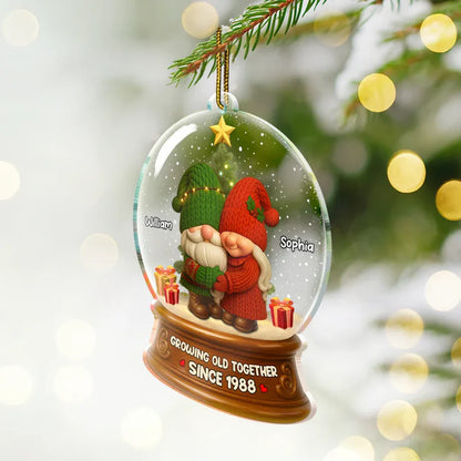 Gnome Christmas Couple Growing Old Together - Personalized Custom Shaped Acrylic Ornament