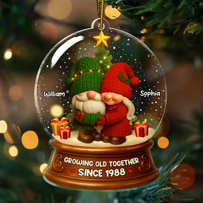 Gnome Christmas Couple Growing Old Together - Personalized Custom Shaped Acrylic Ornament