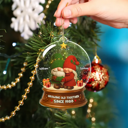 Gnome Christmas Couple Growing Old Together - Personalized Custom Shaped Acrylic Ornament