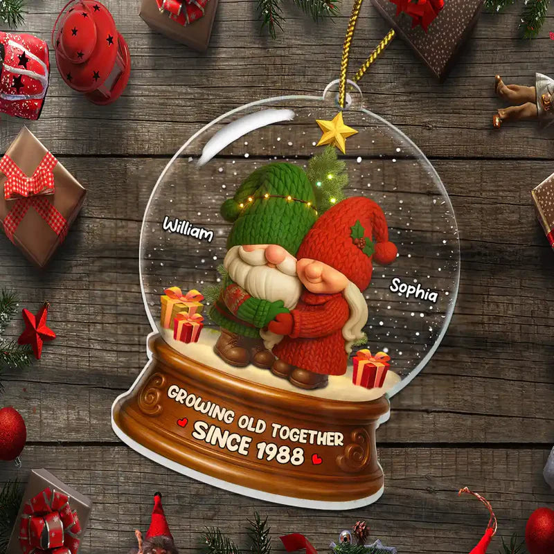 Gnome Christmas Couple Growing Old Together - Personalized Custom Shaped Acrylic Ornament