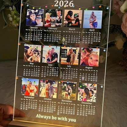 Custom Photo 2026 Calendar Always Be With You - Gift For Couples - Personalized 3D Led Light Wooden Base