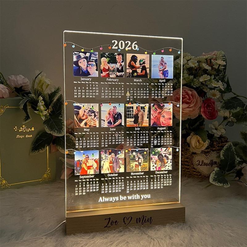Custom Photo 2026 Calendar Always Be With You - Gift For Couples - Personalized 3D Led Light Wooden Base