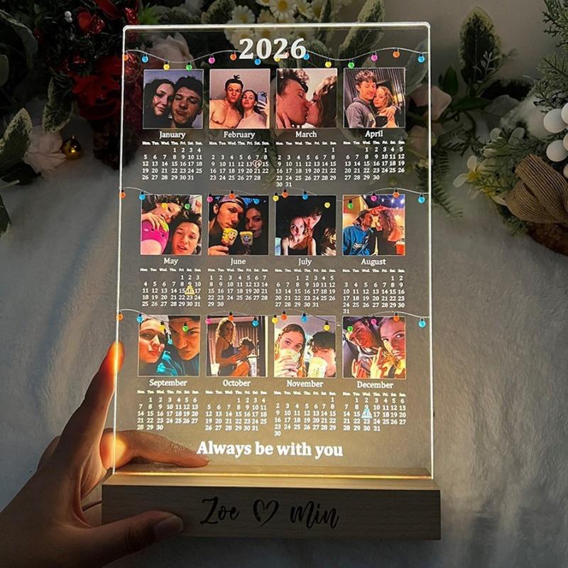 Custom Photo 2026 Calendar Always Be With You - Gift For Couples - Personalized 3D Led Light Wooden Base