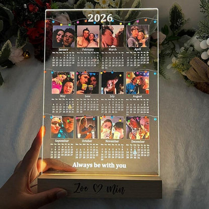 Custom Photo 2026 Calendar Always Be With You - Gift For Couples - Personalized 3D Led Light Wooden Base