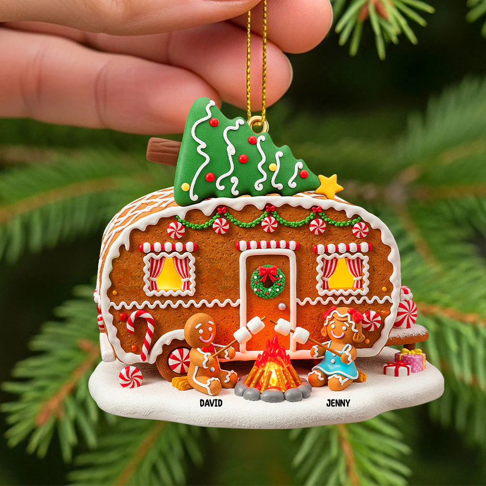 Personalized Gifts For Camping Gingerbread Couple Christmas Wooden Ornament