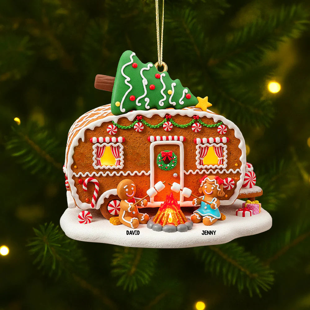 Personalized Gifts For Camping Gingerbread Couple Christmas Wooden Ornament