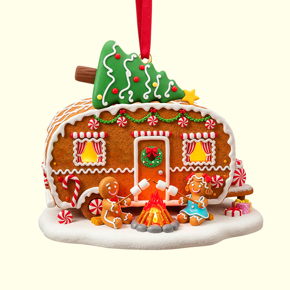 Personalized Gifts For Camping Gingerbread Couple Christmas Wooden Ornament